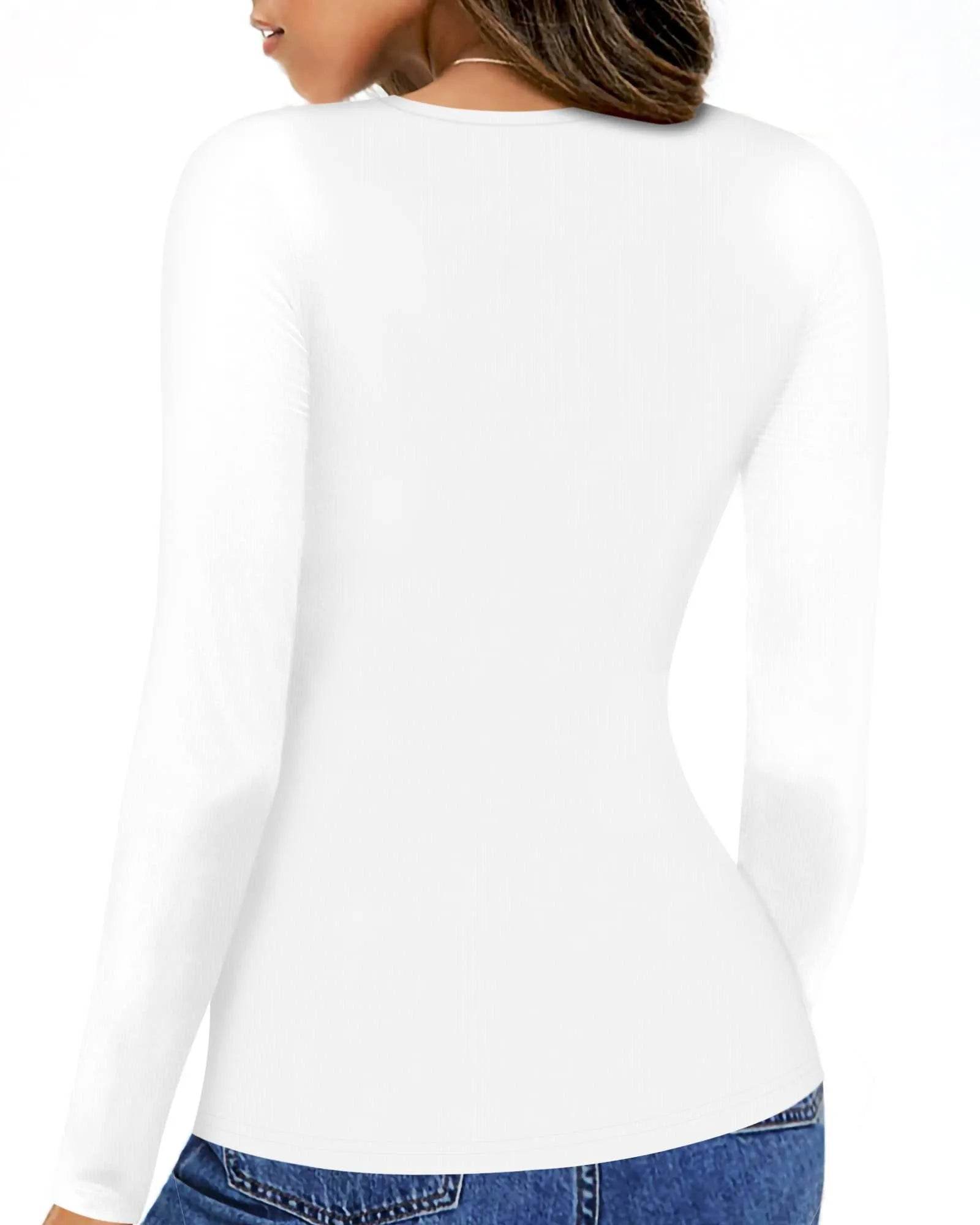 HERLOLLYCHIPS Womens Long Sleeve Tops Cut Out Front Ribbed Fitted Sexy Casual Dressy Fall Tee T-Shirts Tshirt (White, Large) - Bona Fide Fashion