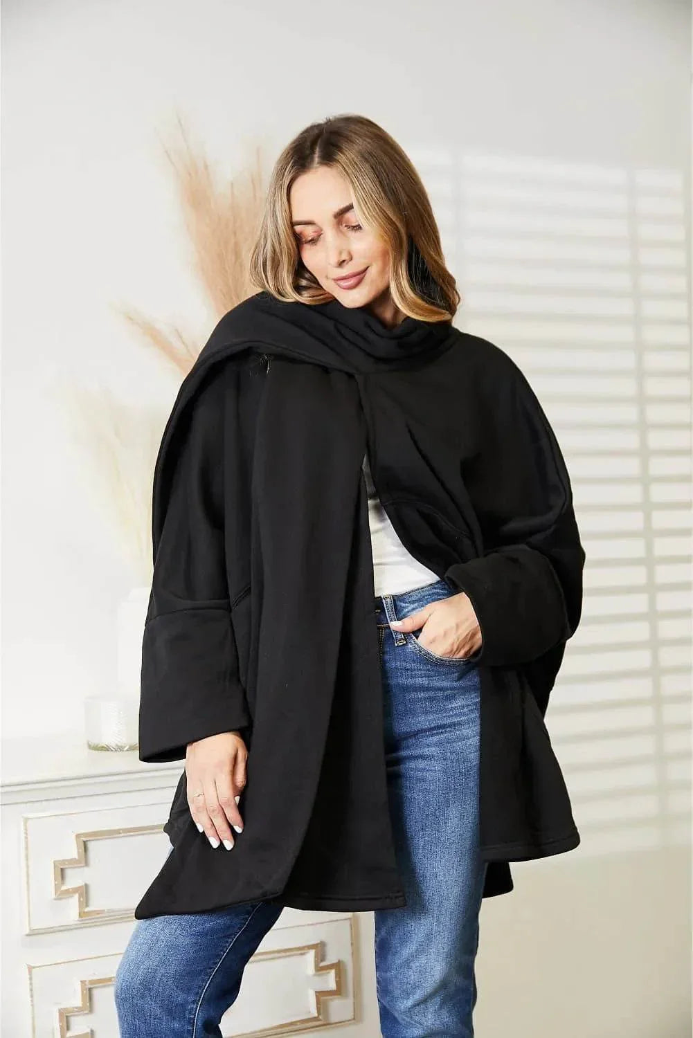 HEYSON Full Size Open Front Cardigan with Scarf Design - Bona Fide Fashion