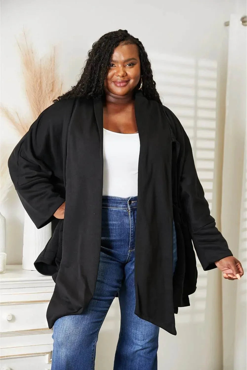 HEYSON Full Size Open Front Cardigan with Scarf Design - Bona Fide Fashion
