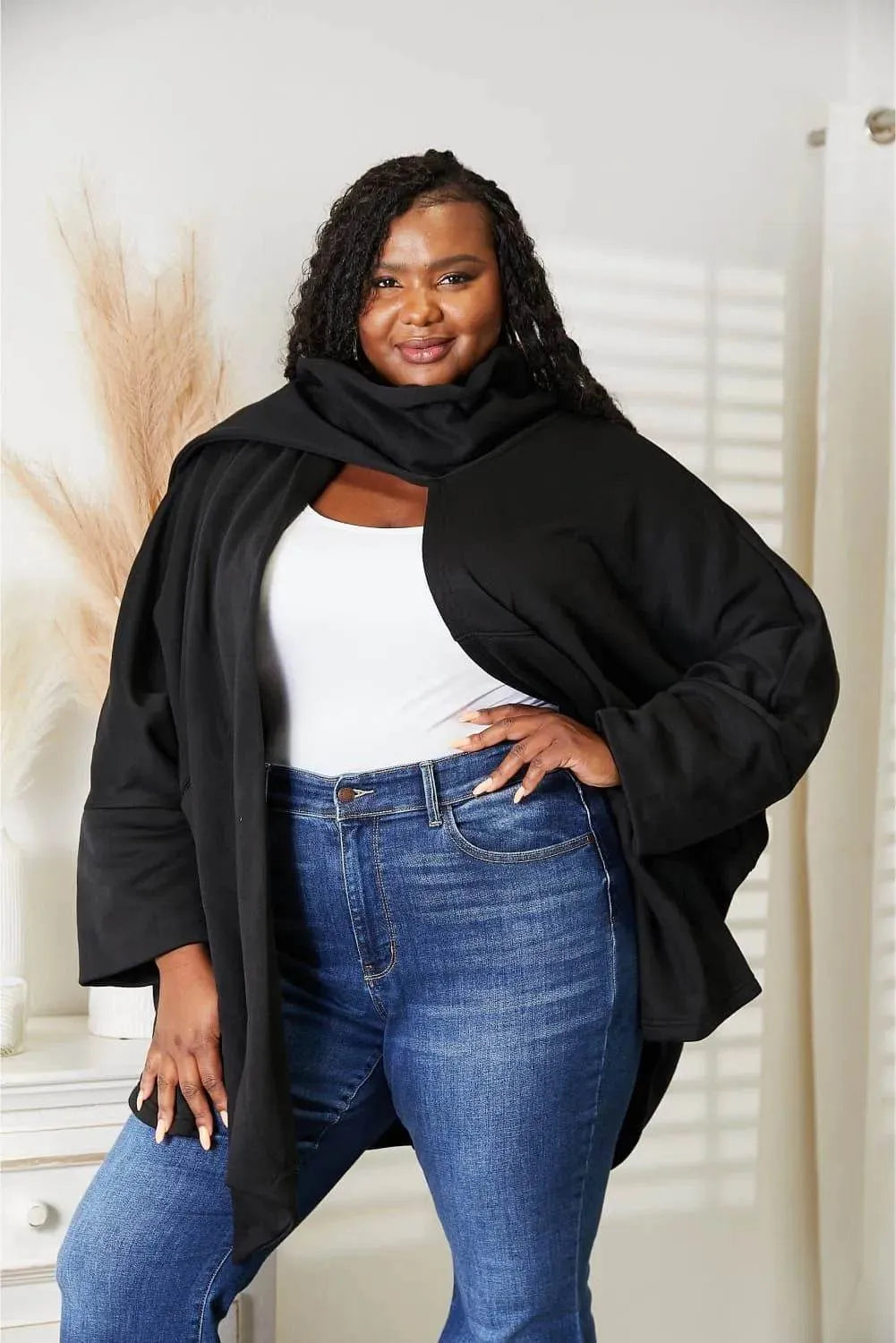 HEYSON Full Size Open Front Cardigan with Scarf Design - Bona Fide Fashion