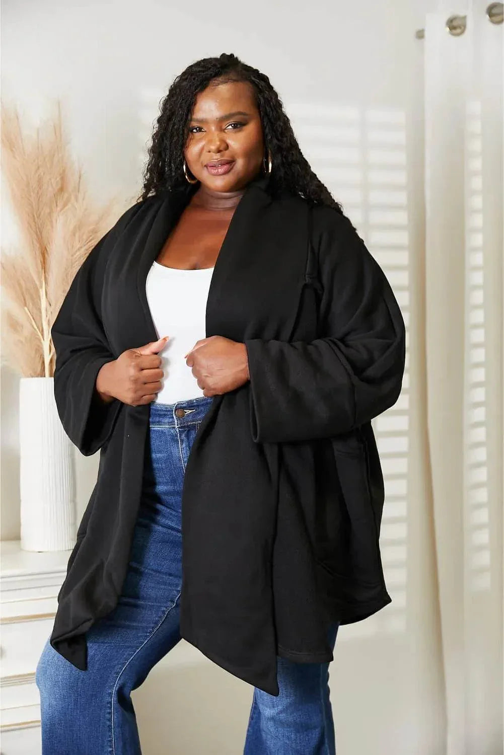 HEYSON Full Size Open Front Cardigan with Scarf Design - Bona Fide Fashion
