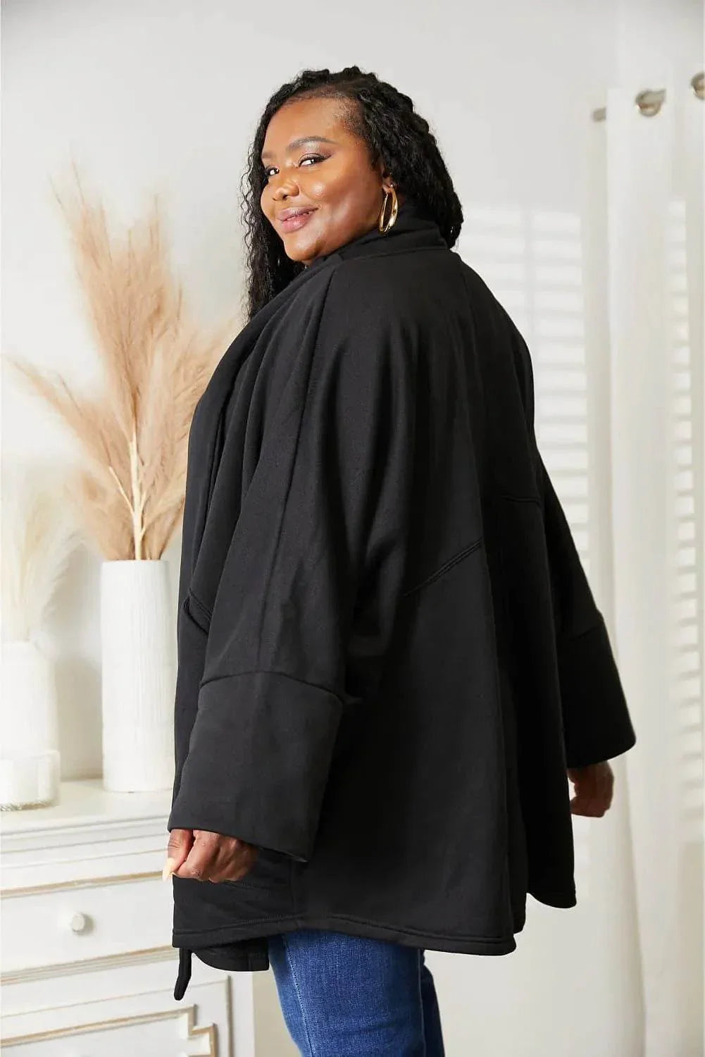 HEYSON Full Size Open Front Cardigan with Scarf Design - Bona Fide Fashion