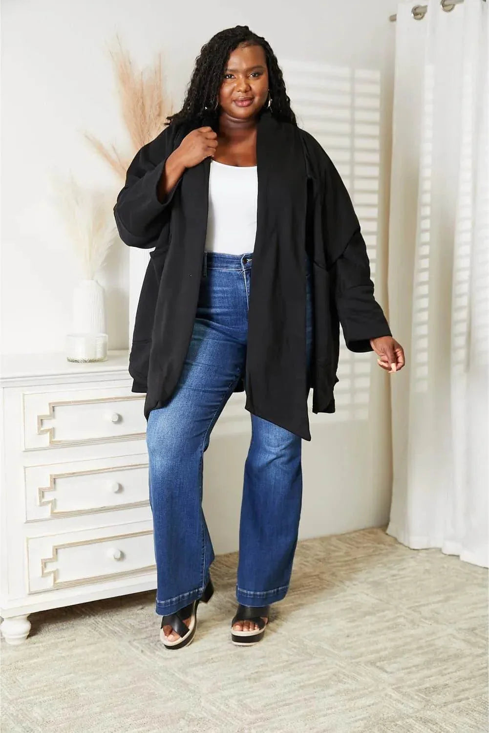 HEYSON Full Size Open Front Cardigan with Scarf Design - Bona Fide Fashion
