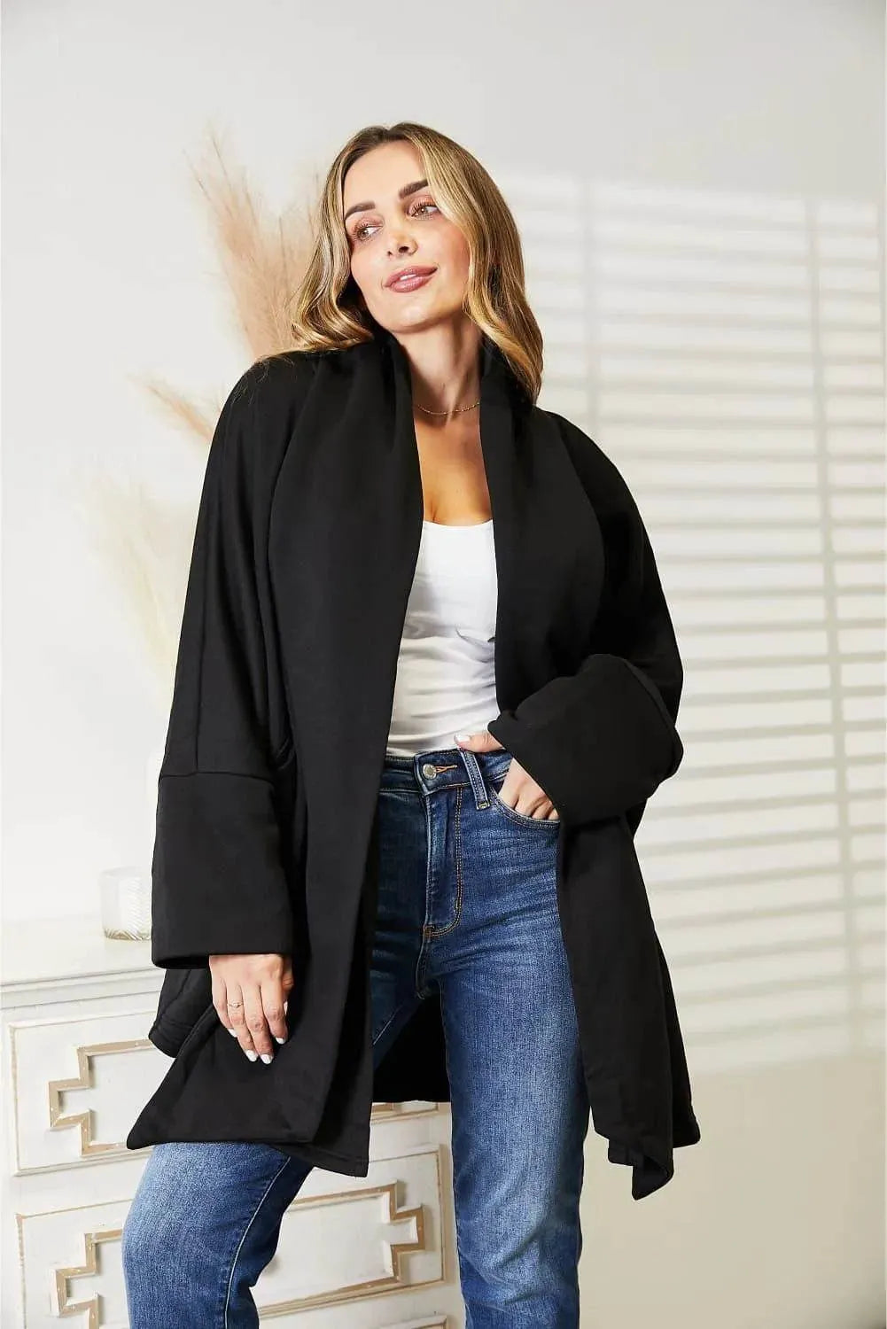 HEYSON Full Size Open Front Cardigan with Scarf Design - Bona Fide Fashion