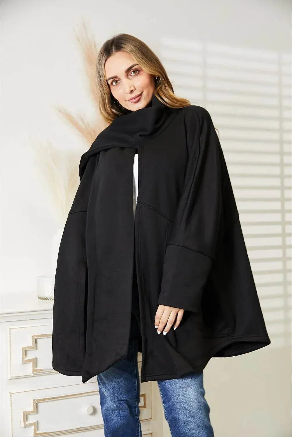 HEYSON Full Size Open Front Cardigan with Scarf Design - Bona Fide Fashion