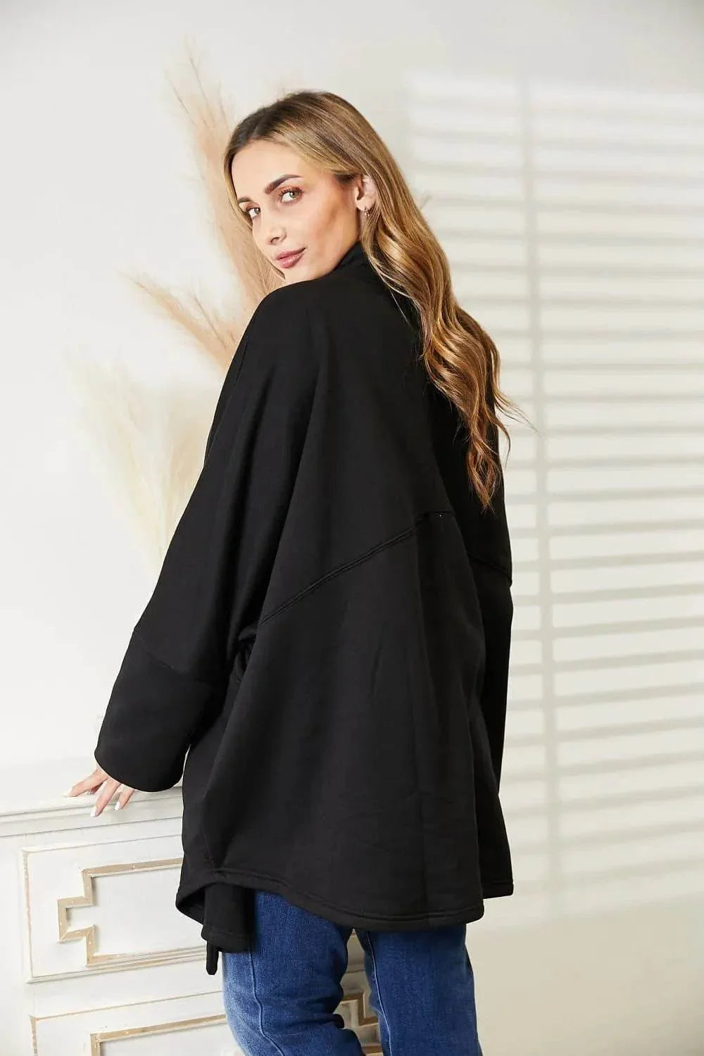HEYSON Full Size Open Front Cardigan with Scarf Design - Bona Fide Fashion