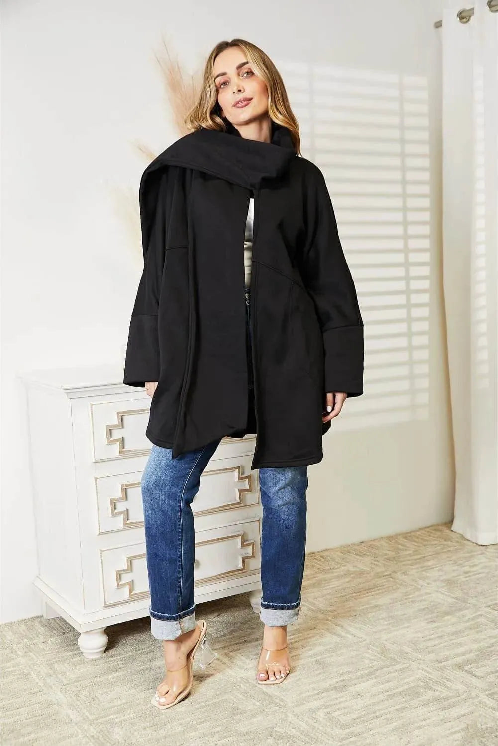 HEYSON Full Size Open Front Cardigan with Scarf Design - Bona Fide Fashion
