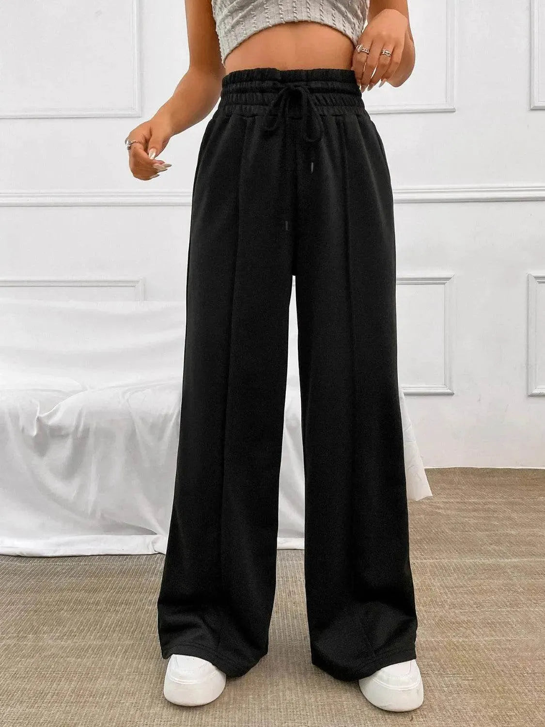 Honey Drawstring Elastic Waist Wide Leg Pants - Bona Fide Fashion