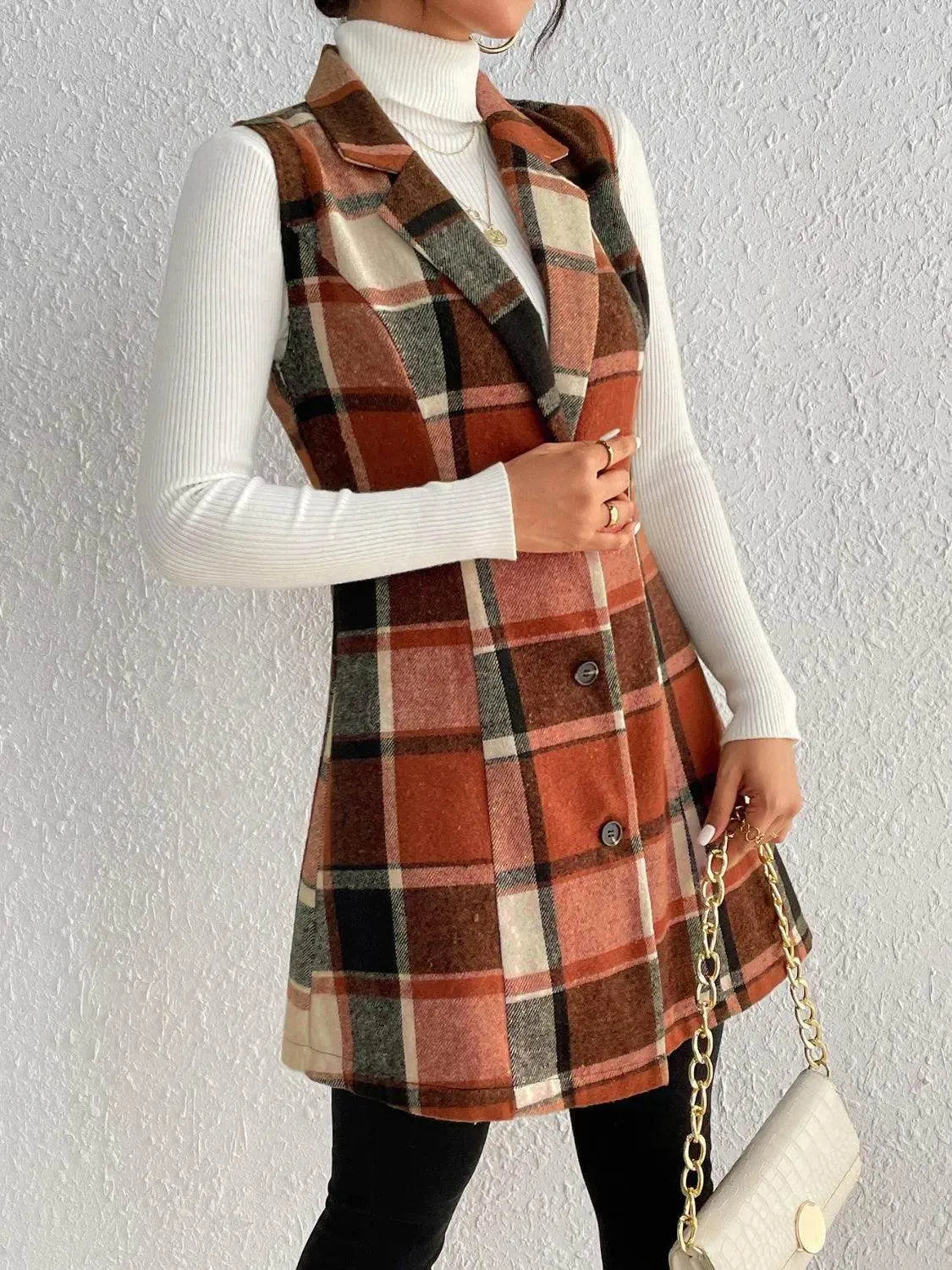 Honey Plaid Button Up Vest Coat - Bona Fide Fashion