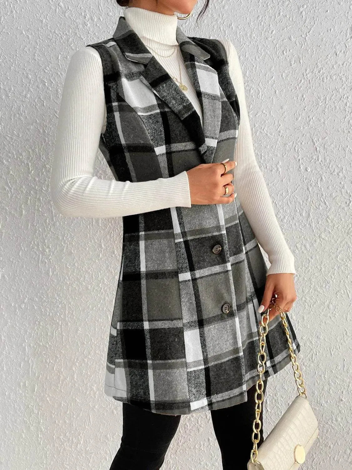 Honey Plaid Button Up Vest Coat - Bona Fide Fashion