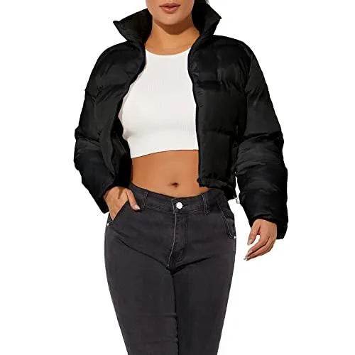 Hujoin Women's Crop Short Black Jacket Cropped Puffer Fashion Jackets for Women Short Lightweight Coat - Bona Fide Fashion