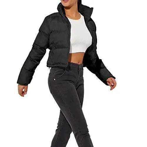 Hujoin Women's Crop Short Black Jacket Cropped Puffer Fashion Jackets for Women Short Lightweight Coat - Bona Fide Fashion