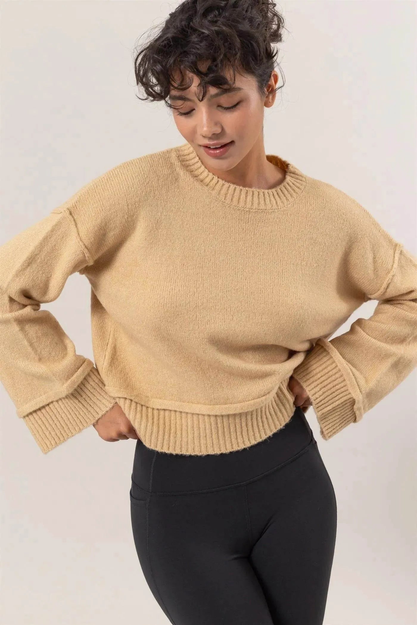 HYFVE Round Neck Dropped Shoulder Ribbed Sweater - Bona Fide Fashion