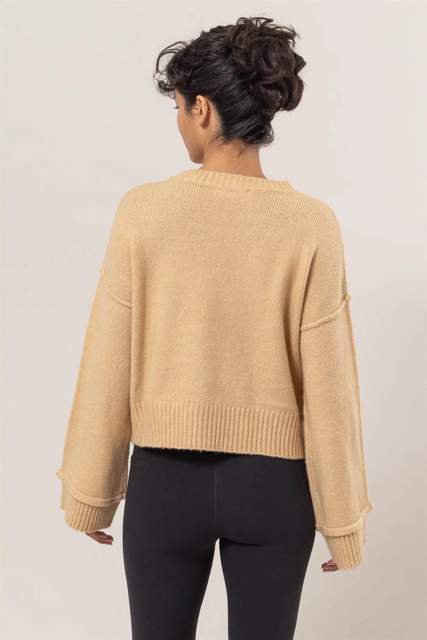 HYFVE Round Neck Dropped Shoulder Ribbed Sweater - Bona Fide Fashion