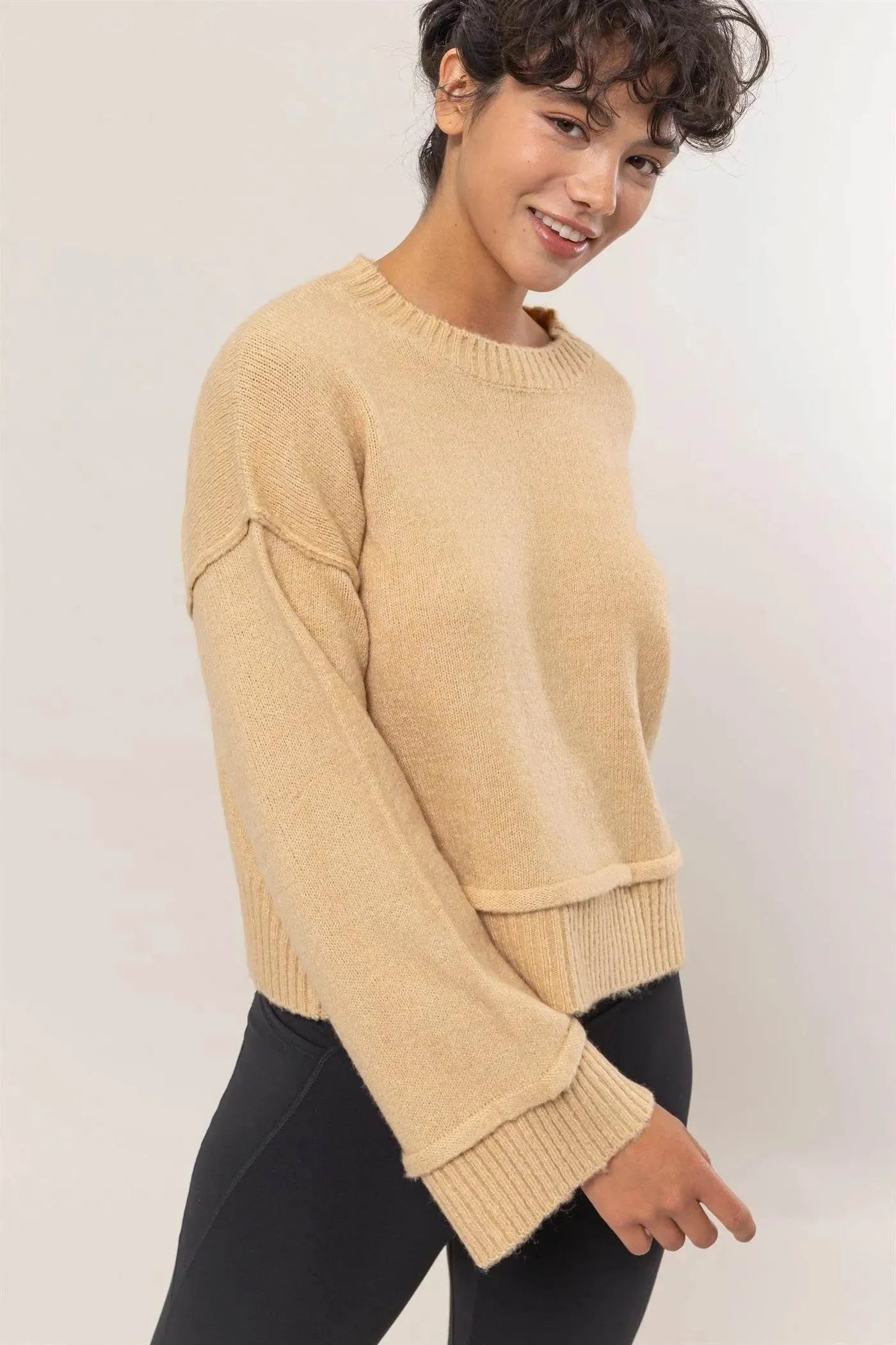 HYFVE Round Neck Dropped Shoulder Ribbed Sweater - Bona Fide Fashion