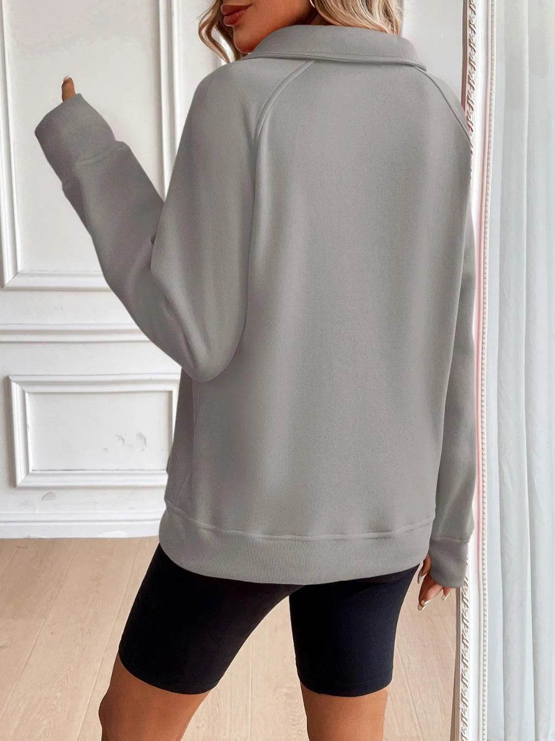 Ivy Lane Half Zip Raglan Sleeve Sweatshirt - Bona Fide Fashion