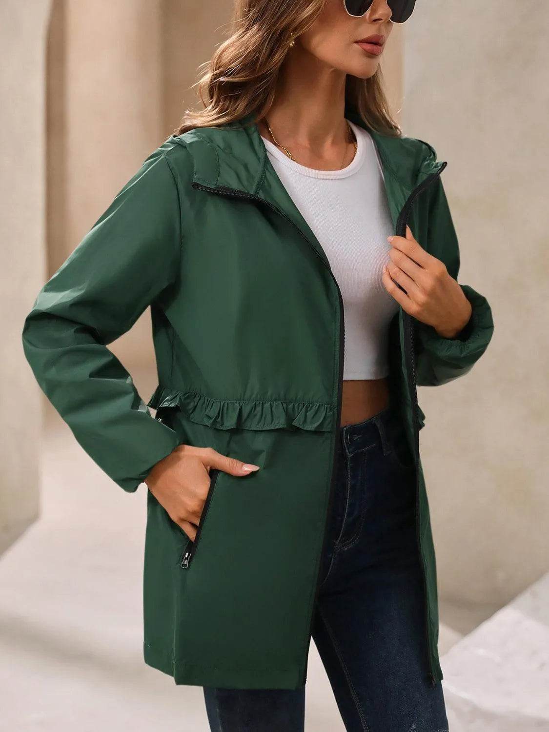 Ivy Lane Outdoor Waterproof Long Sleeve Hooded Windbreaker - Bona Fide Fashion