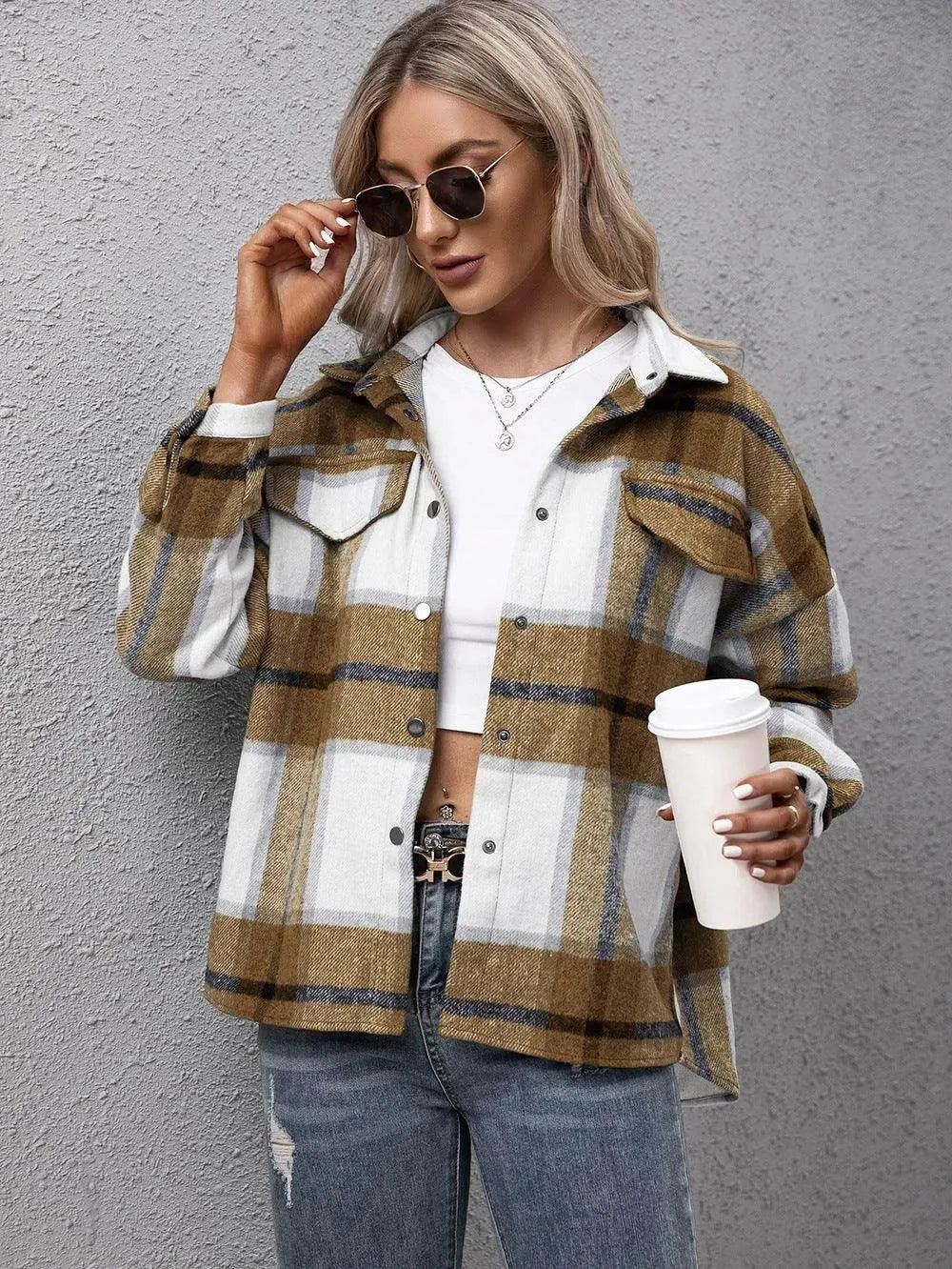 Ivy Lane Plaid Long Sleeve Shirt Jacket - Bona Fide Fashion