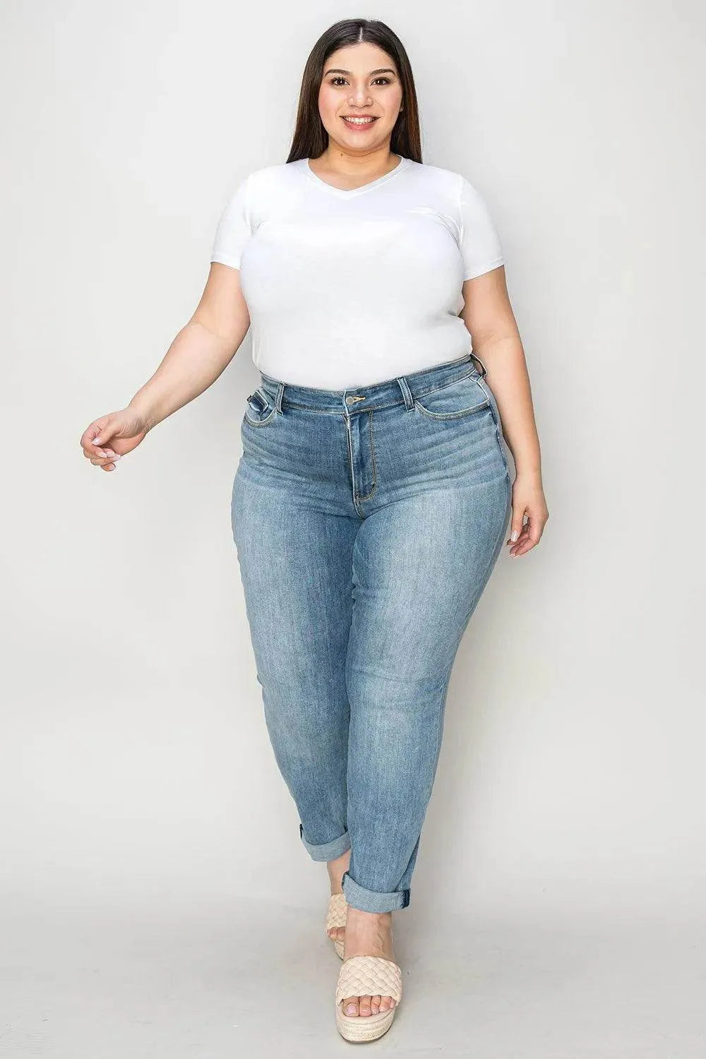 Judy Blue Full Size Cuffed Hem Slim Jeans - Bona Fide Fashion