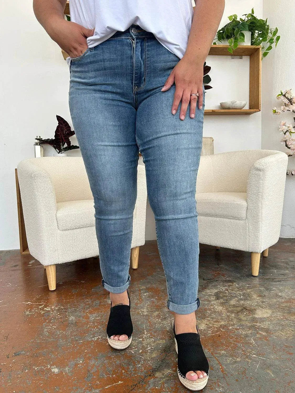 Judy Blue Full Size Cuffed Hem Slim Jeans - Bona Fide Fashion