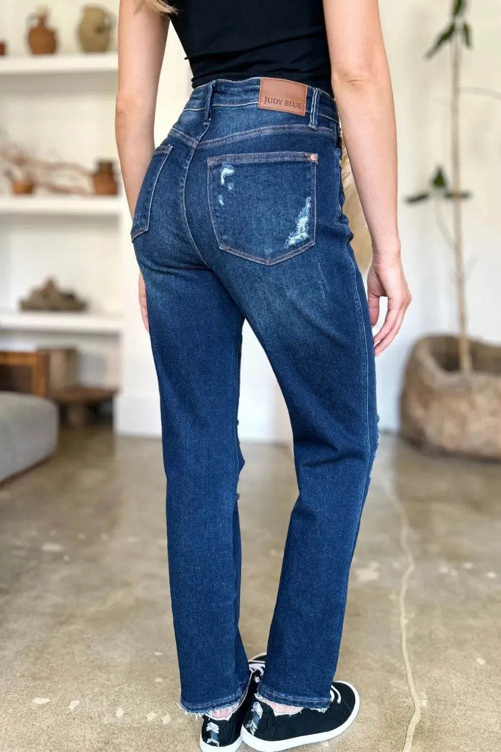 Judy Blue Full Size High Waist Rigid Magic Heavy Destroy Straight Jeans - Bona Fide Fashion