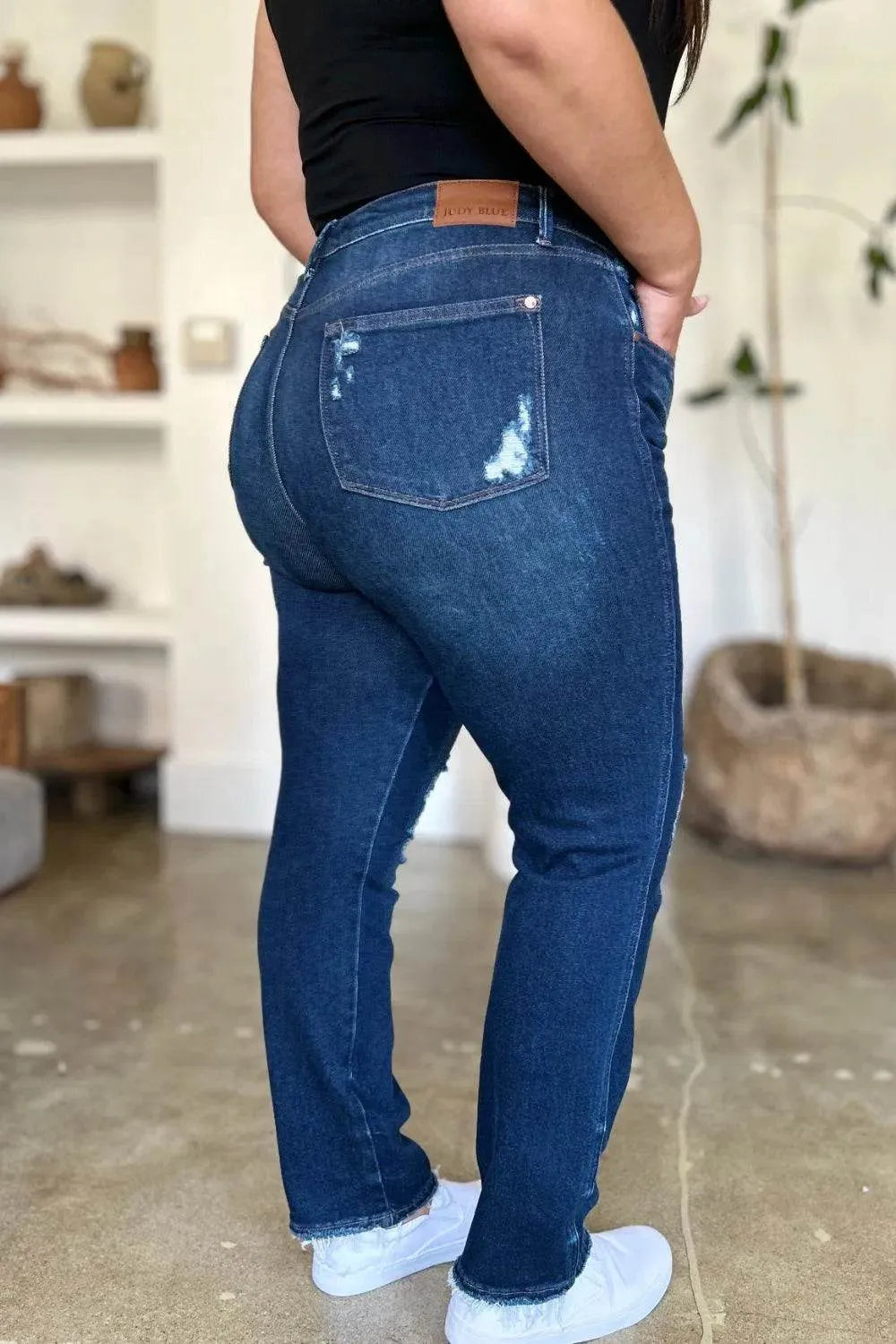 Judy Blue Full Size High Waist Rigid Magic Heavy Destroy Straight Jeans - Bona Fide Fashion