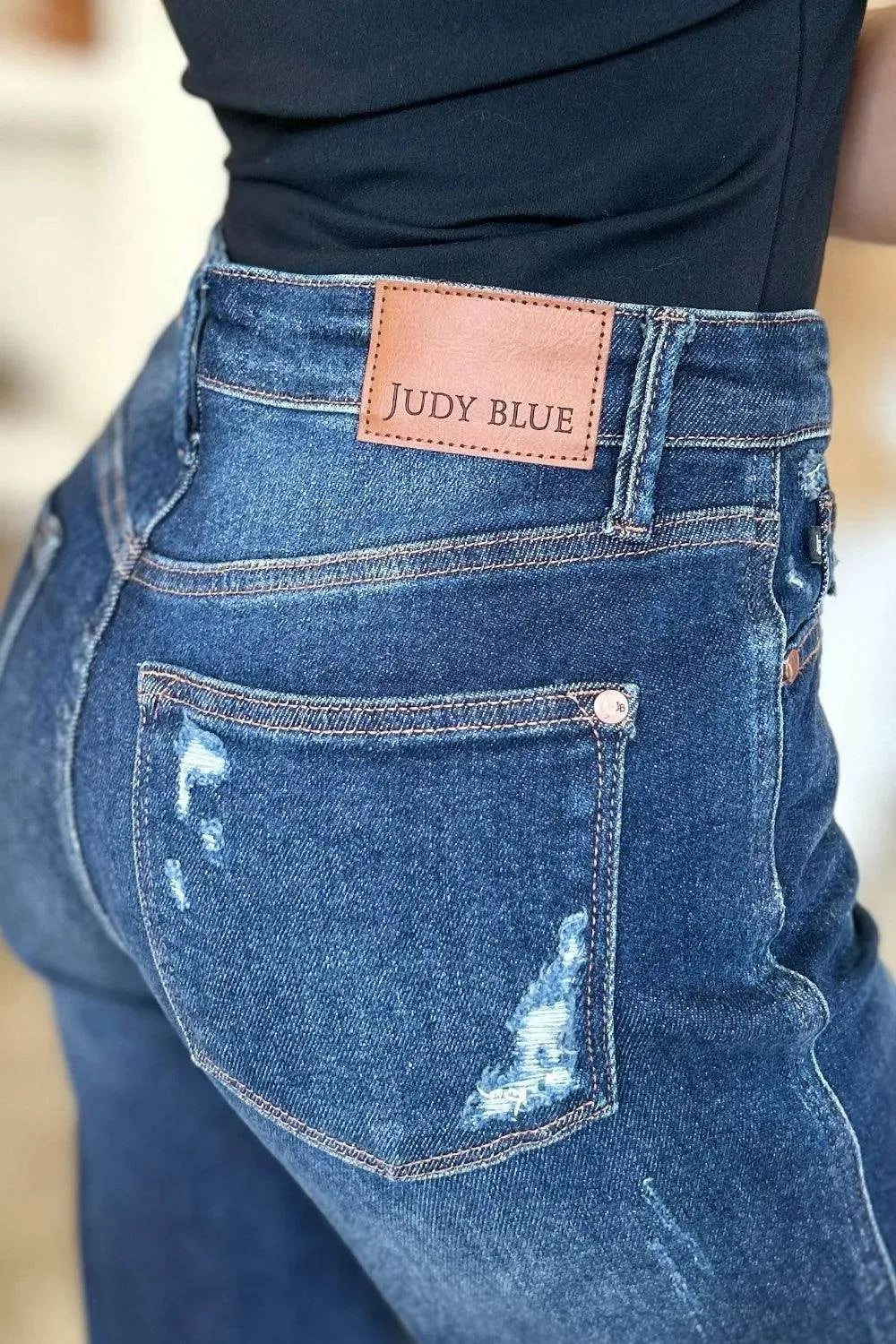 Judy Blue Full Size High Waist Rigid Magic Heavy Destroy Straight Jeans - Bona Fide Fashion