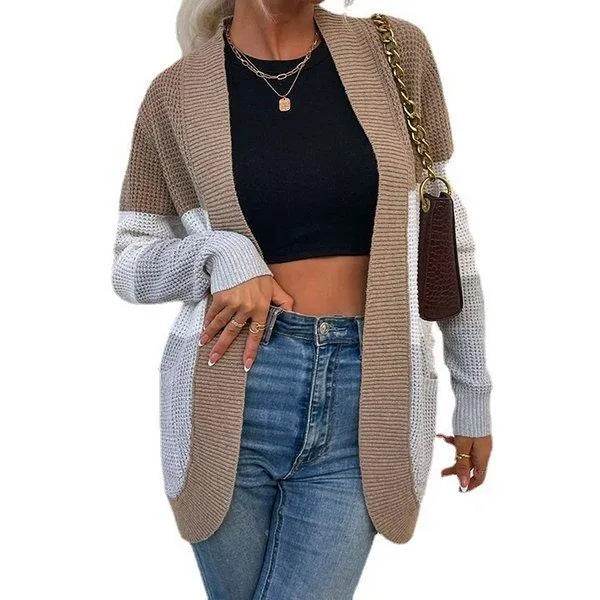 Knitted Sweater Color-blocked Cardigan HWWK3SCWZH - Bona Fide Fashion