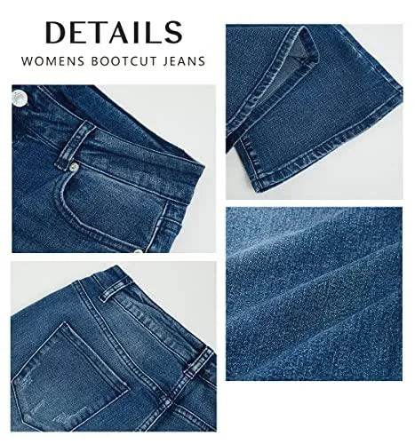 Koinshha Womens High Waisted Jeans Flare Stretch Boyfriend Casual Bootcut Denim Pants Blue - Bona Fide Fashion