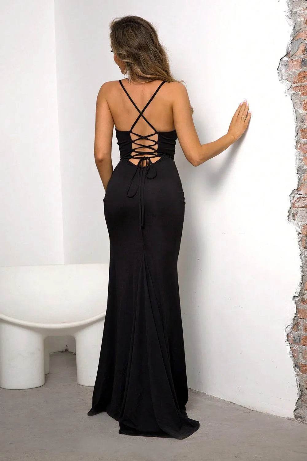 Lace-Up Spaghetti Strap Split Dress - Bona Fide Fashion