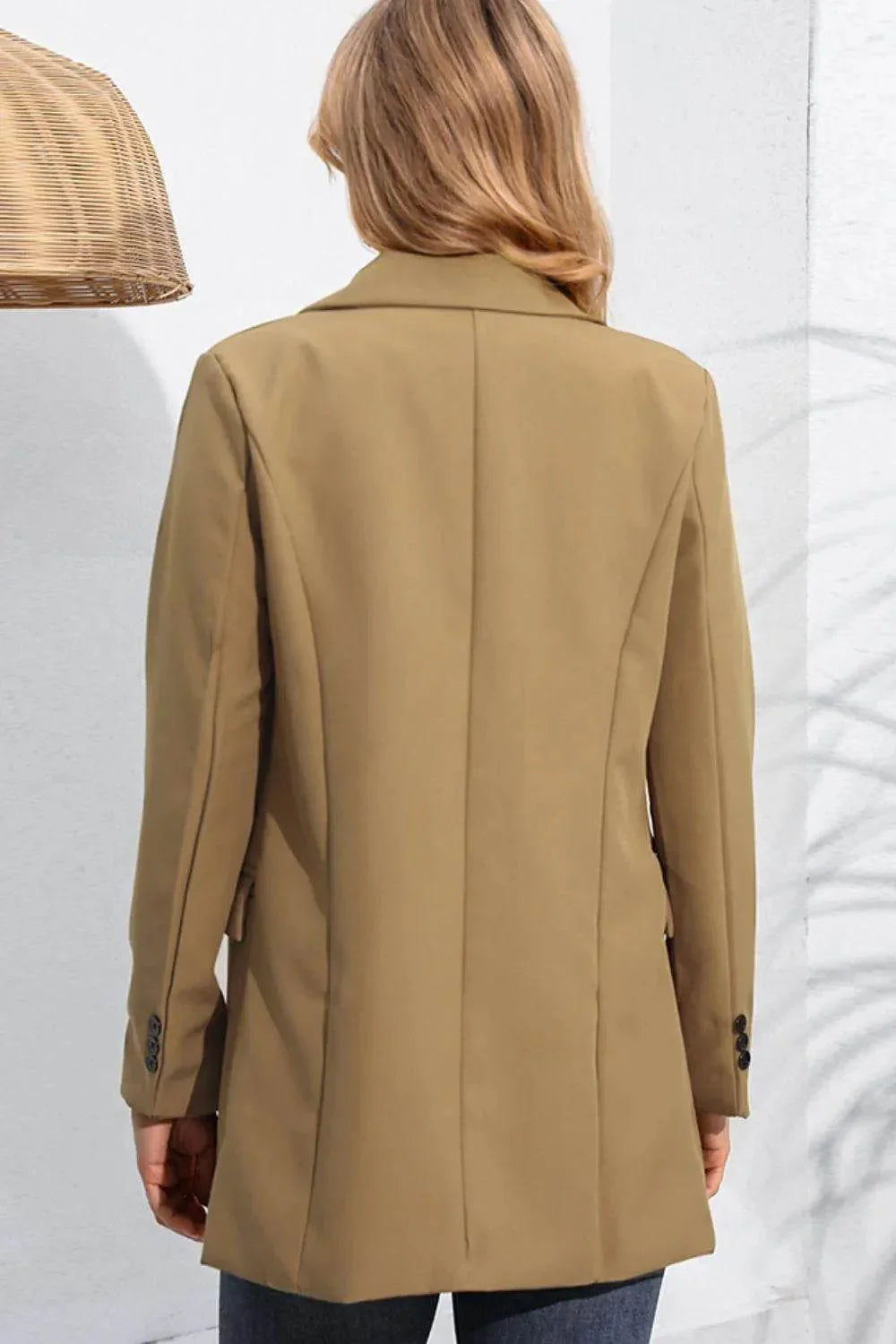 Lapel Neck Long Sleeve Blazer with Pockets - Bona Fide Fashion