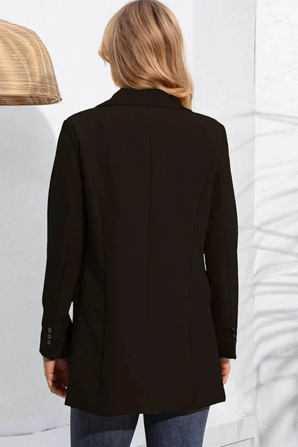 Lapel Neck Long Sleeve Blazer with Pockets - Bona Fide Fashion