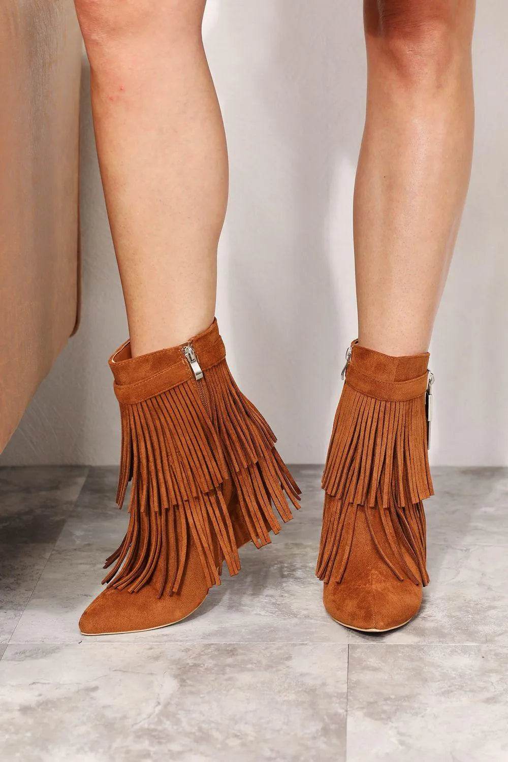 Legend Women's Tassel Wedge Heel Ankle Booties - Bona Fide Fashion