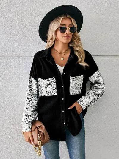 Leopard Button Up Denim Jacket - Bona Fide Fashion