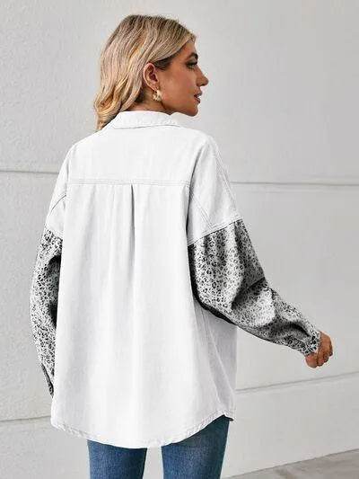 Leopard Button Up Denim Jacket - Bona Fide Fashion