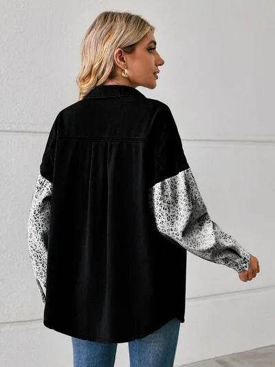 Leopard Button Up Denim Jacket - Bona Fide Fashion