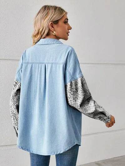 Leopard Button Up Denim Jacket - Bona Fide Fashion