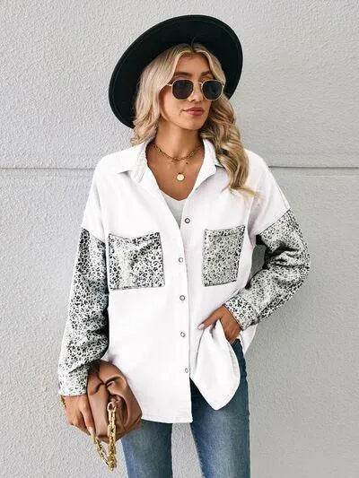 Leopard Button Up Denim Jacket - Bona Fide Fashion