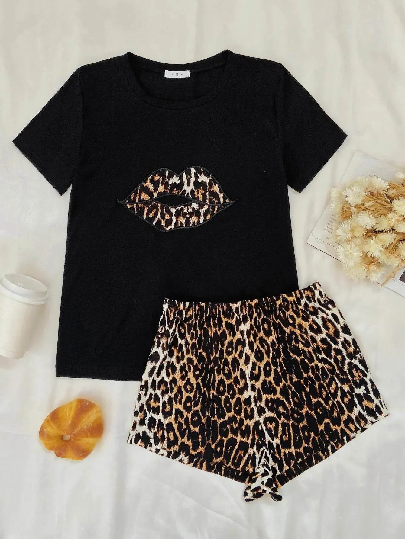 Leopard Lip Graphic and Shorts Lounge Set - Bona Fide Fashion