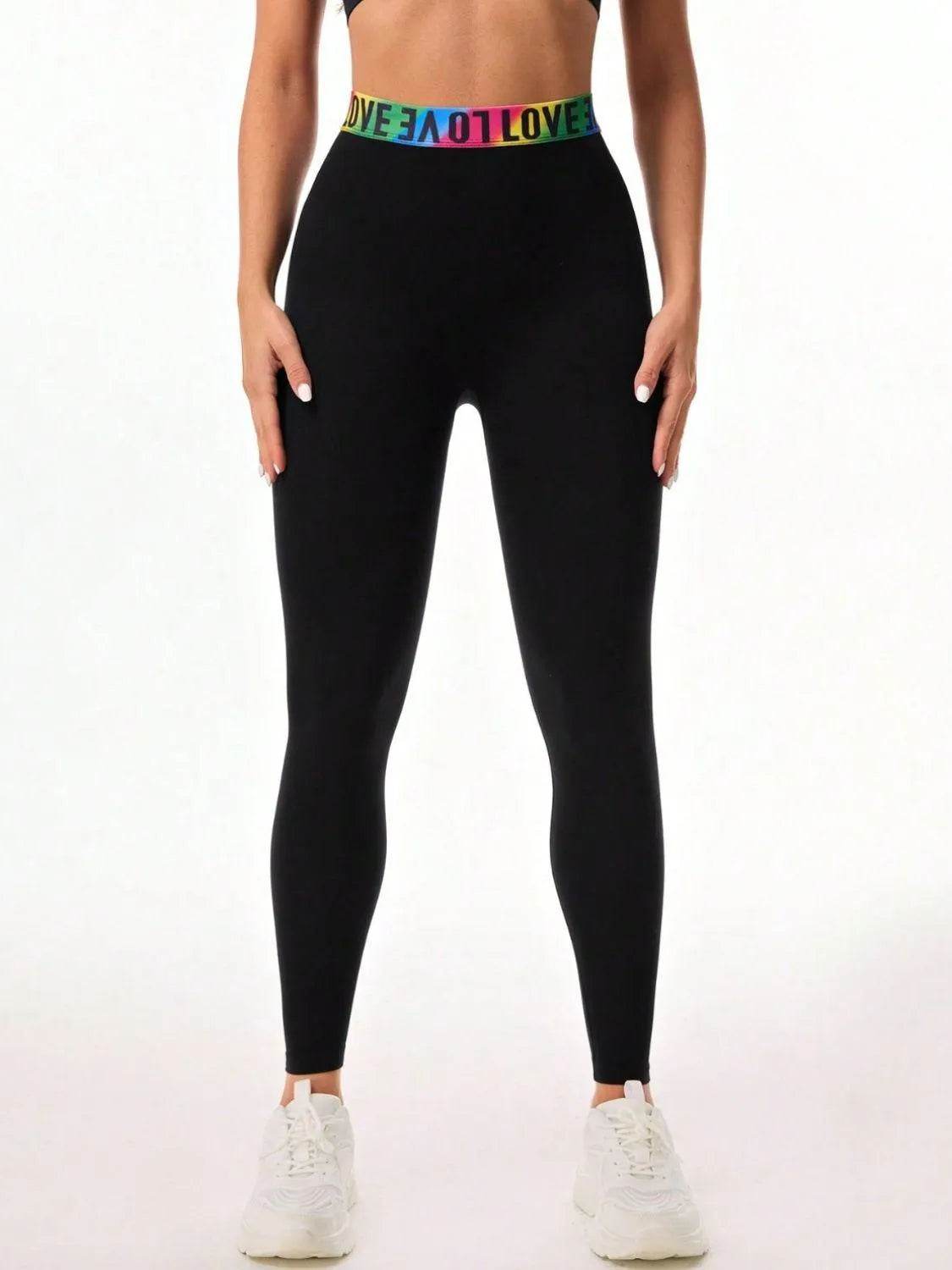 Letter Printed High Waist Active Leggings - Bona Fide Fashion