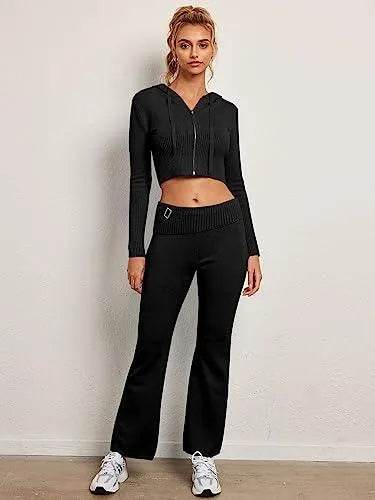 LILLUSORY Black 2 Piece Outfits For Women 2023 Fall Fashion Casual Trendy Sexy Y2K Clothes Sweatsuit Sweat Suit Matching Loungewear Lounge Pants Hoodies Sweatshirt Sweater Sets - Bona Fide Fashion