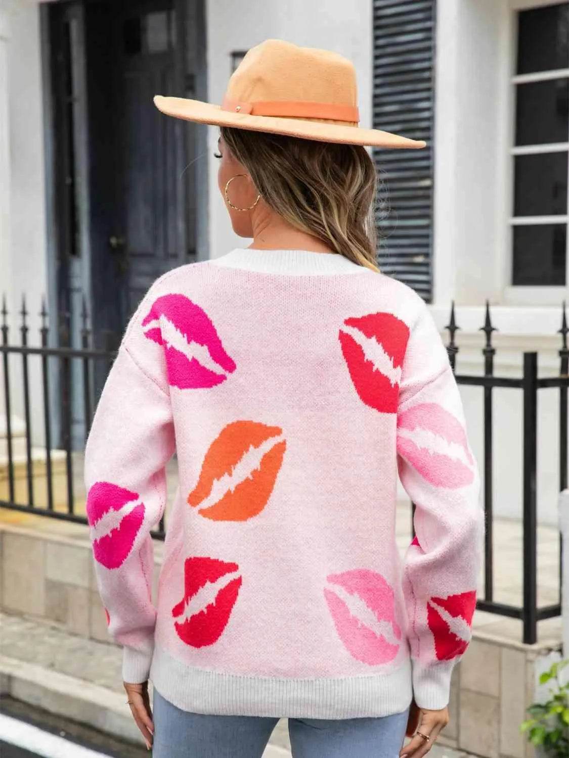 Lip V-Neck Drop Shoulder Sweater - Bona Fide Fashion
