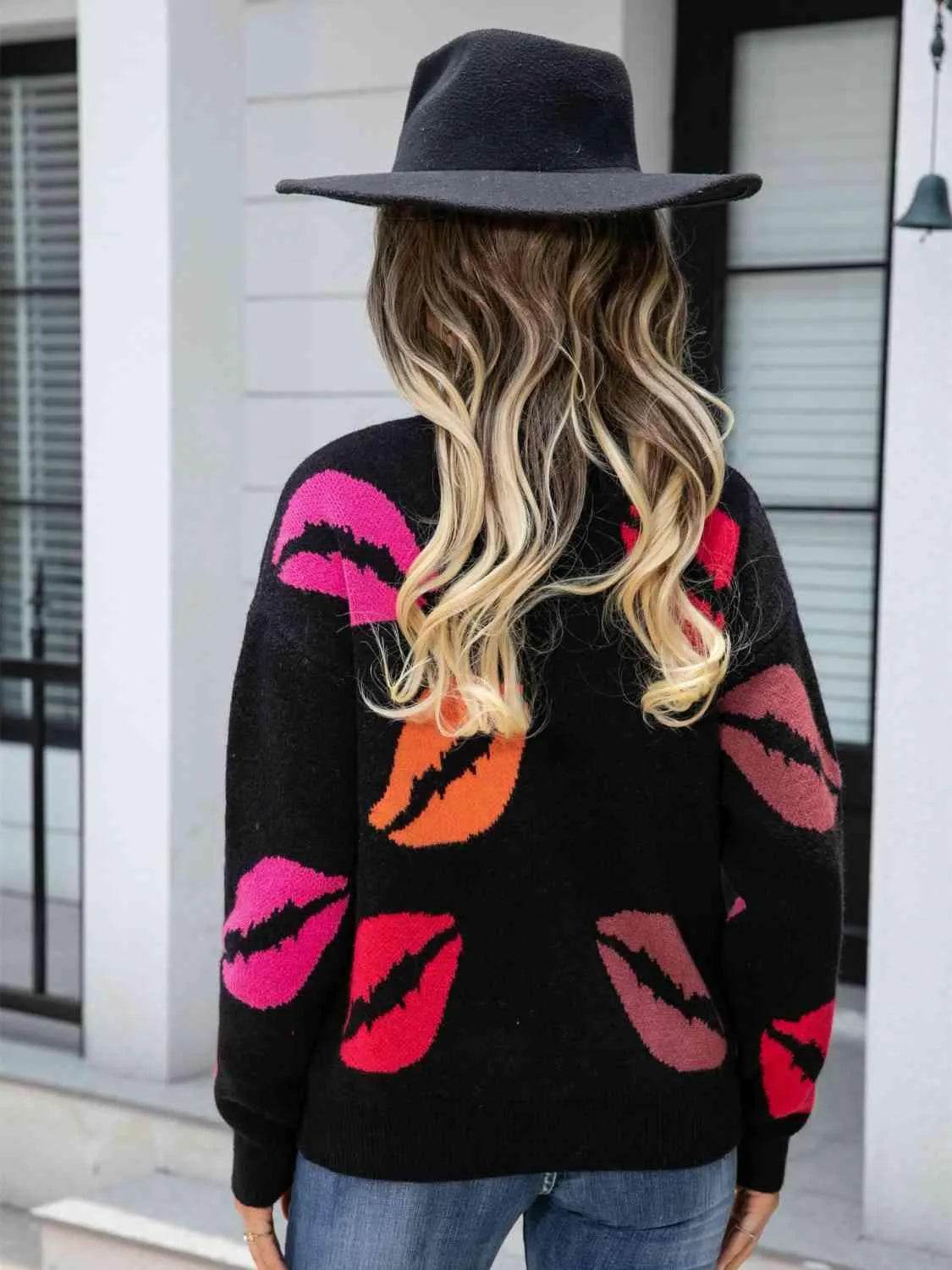 Lip V-Neck Drop Shoulder Sweater - Bona Fide Fashion