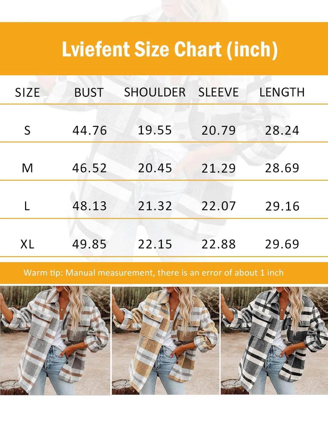 Lviefent Womens Casual Wool Blend Plaid Flannel Shackets Jacket Button Down Shirt Coat (Z-Grey, Small) - Bona Fide Fashion