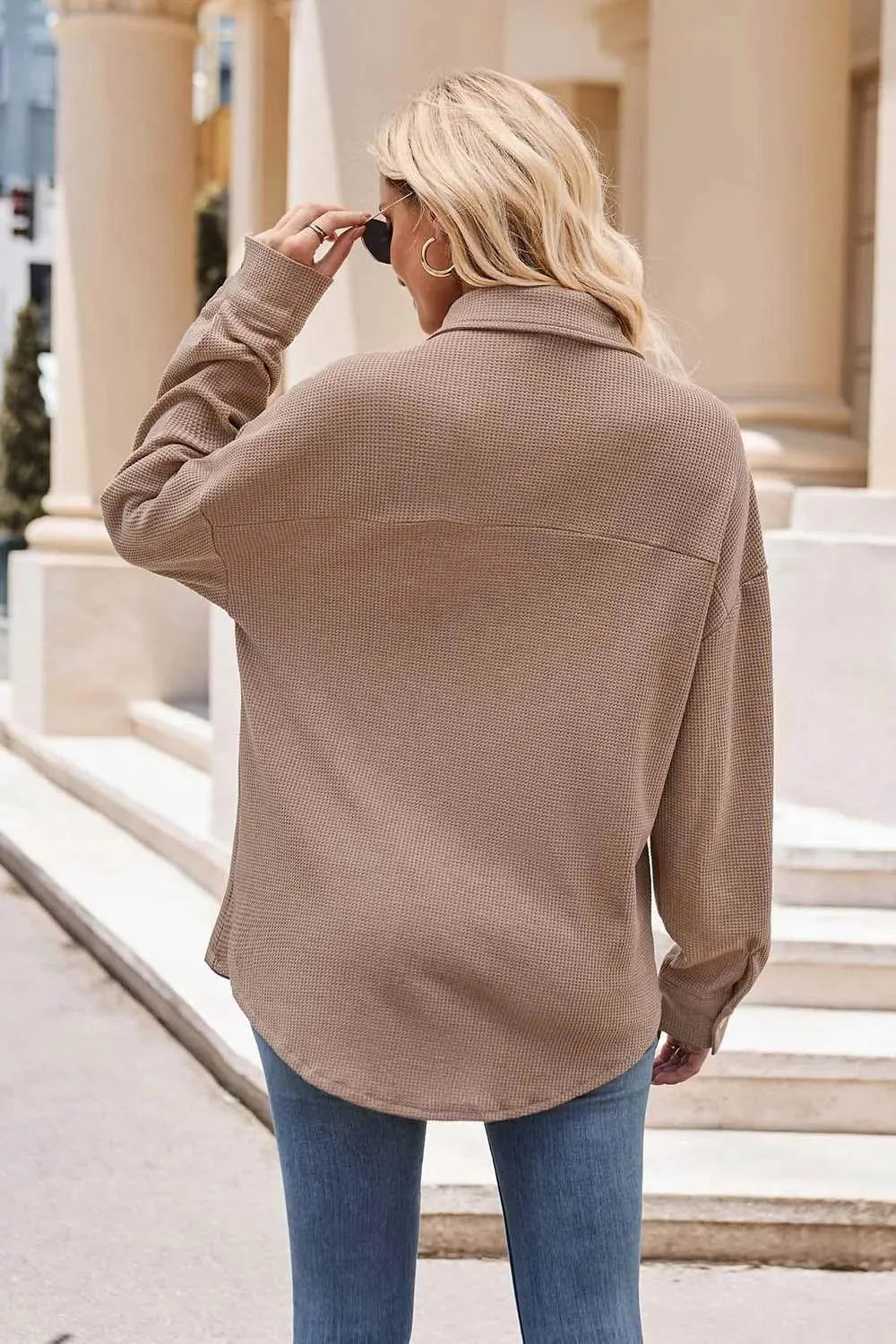 Mandy Collared Neck Dropped Shoulder Shirt - Bona Fide Fashion