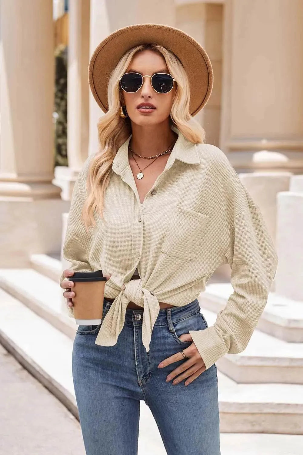 Mandy Collared Neck Dropped Shoulder Shirt - Bona Fide Fashion