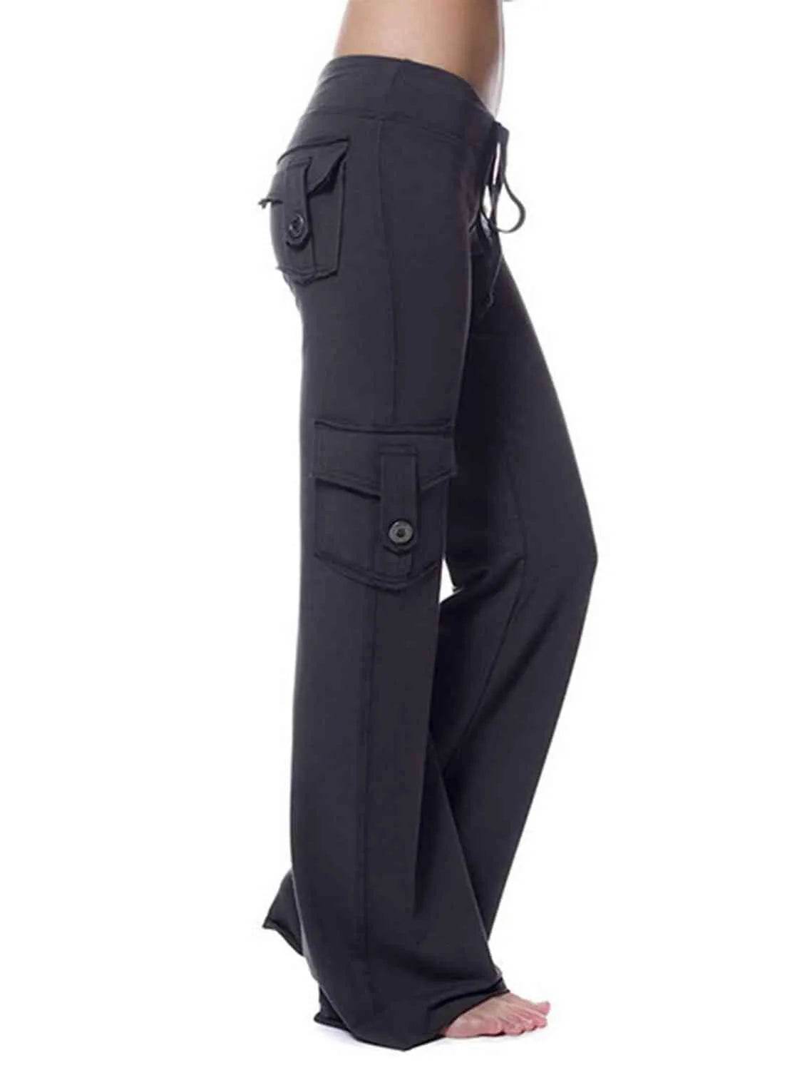 Mid Waist Pants with Pockets - Bona Fide Fashion