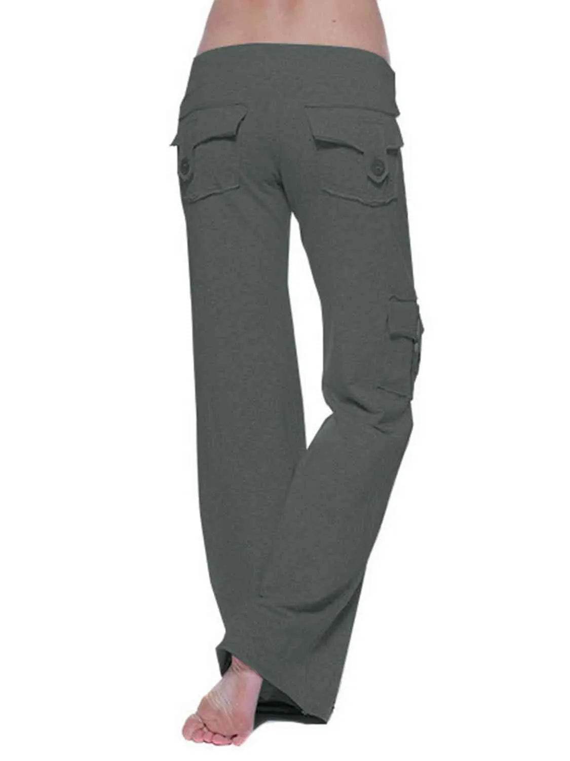 Mid Waist Pants with Pockets - Bona Fide Fashion
