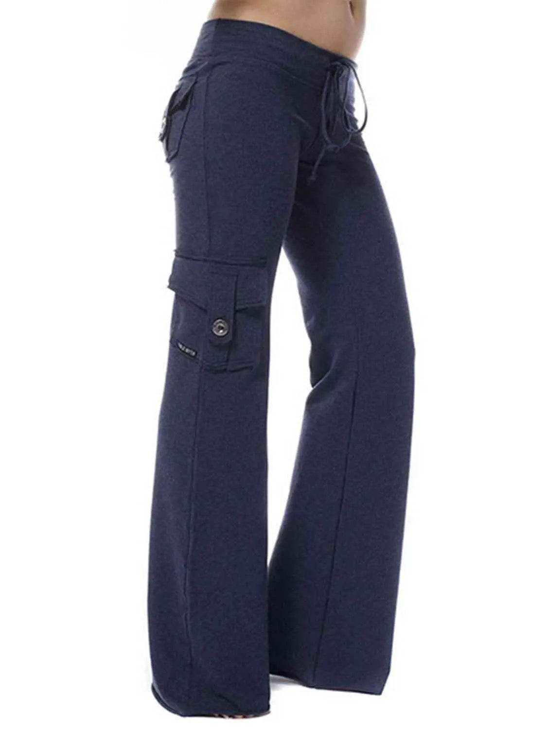 Mid Waist Pants with Pockets - Bona Fide Fashion