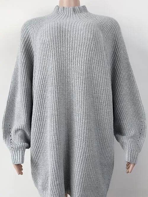 Mock Neck Dropped Shoulder Sweater Dress - Bona Fide Fashion